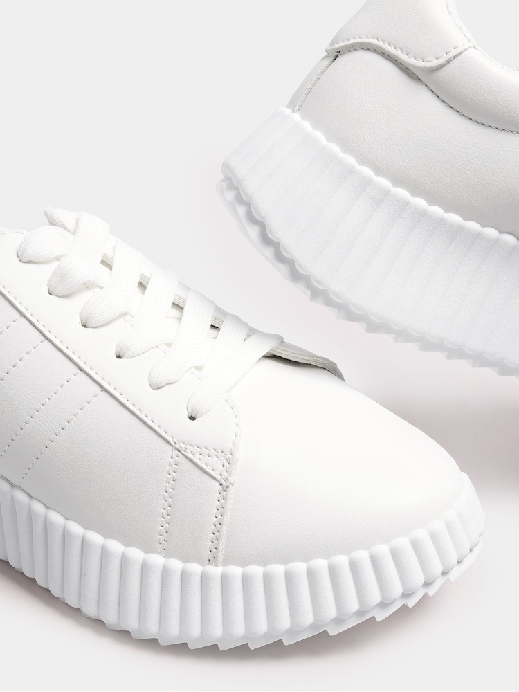 Yours Curve White Ribbed Platform Trainers In Extra Wide EEE Fit - Image 4 of 5