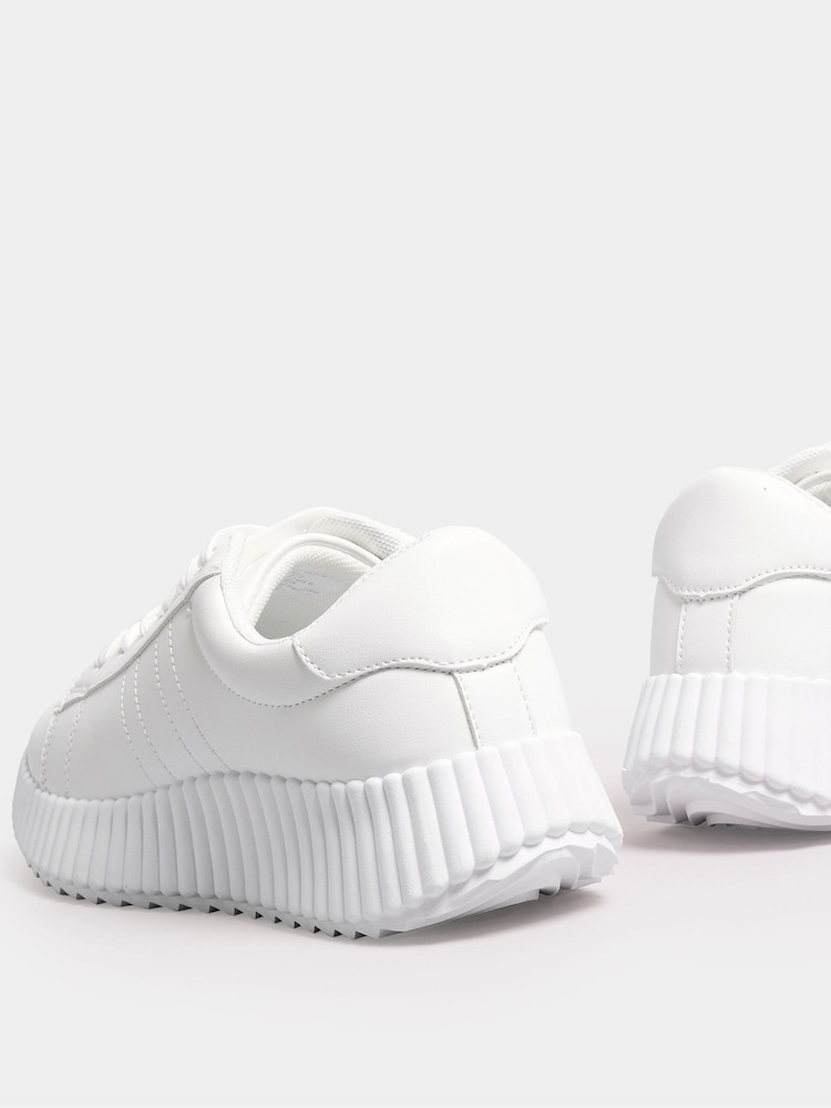 Yours Curve White Ribbed Platform Trainers In Extra Wide EEE Fit - Image 5 of 5