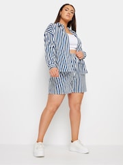 Yours Curve Blue Stripe Co-Ord Shorts - Image 3 of 6