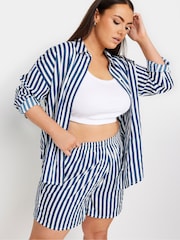 Yours Curve Blue Stripe Co-Ord Shorts - Image 5 of 6