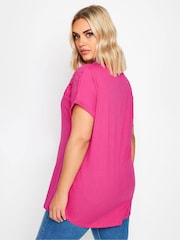 Yours Curve Pink 100% Cotton Floral Mesh Panel T-Shirt - Image 3 of 5