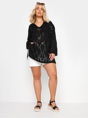 Yours Curve Black Tie Neck Tunic - Image 2 of 5