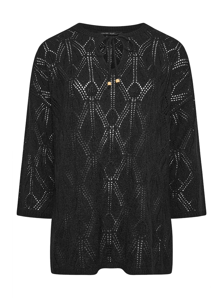Yours Curve Black Tie Neck Tunic - Image 5 of 5