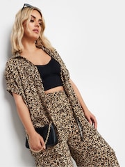 Yours Curve Black Leopard Leaf Crinkle Short Sleeve Shirt - Image 1 of 5