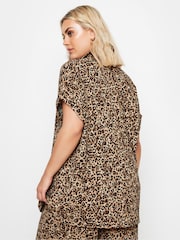 Yours Curve Black Leopard Leaf Crinkle Short Sleeve Shirt - Image 3 of 5