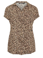 Yours Curve Black Leopard Leaf Crinkle Short Sleeve Shirt - Image 5 of 5