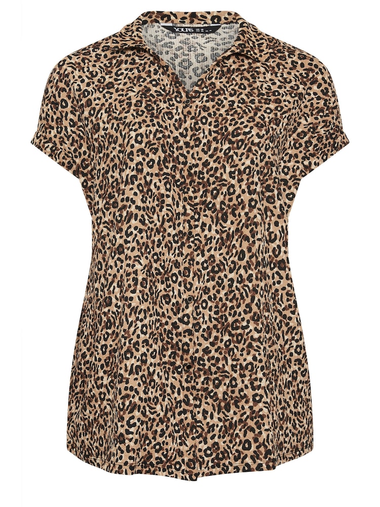 Yours Curve Black Leopard Leaf Crinkle Short Sleeve Shirt - Image 5 of 5