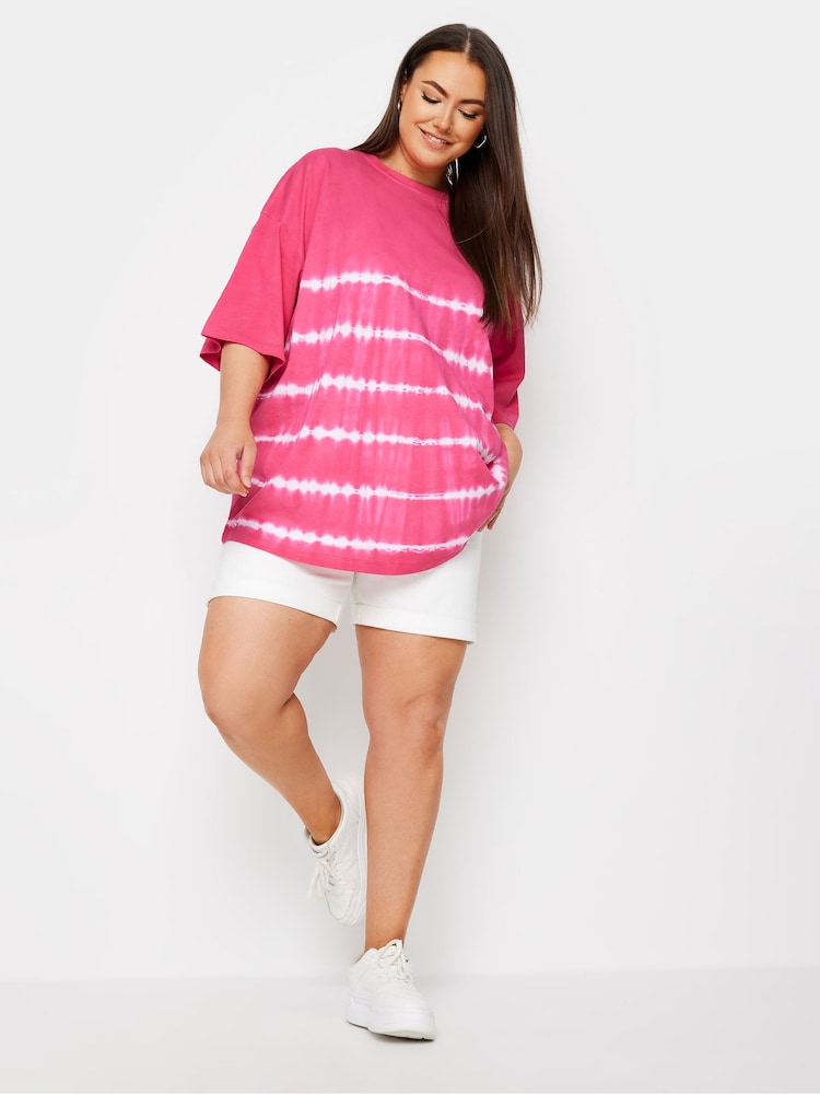Yours Curve Pink 100% Cotton Tie Dye Boxy T-Shirt - Image 2 of 5 Yours Curve Pink 100% Cotton Tie Dye Boxy T-Shirt - Image 2 of 5