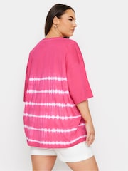 Yours Curve Pink 100% Cotton Tie Dye Boxy T-Shirt - Image 3 of 5