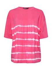 Yours Curve Pink 100% Cotton Tie Dye Boxy T-Shirt - Image 5 of 5