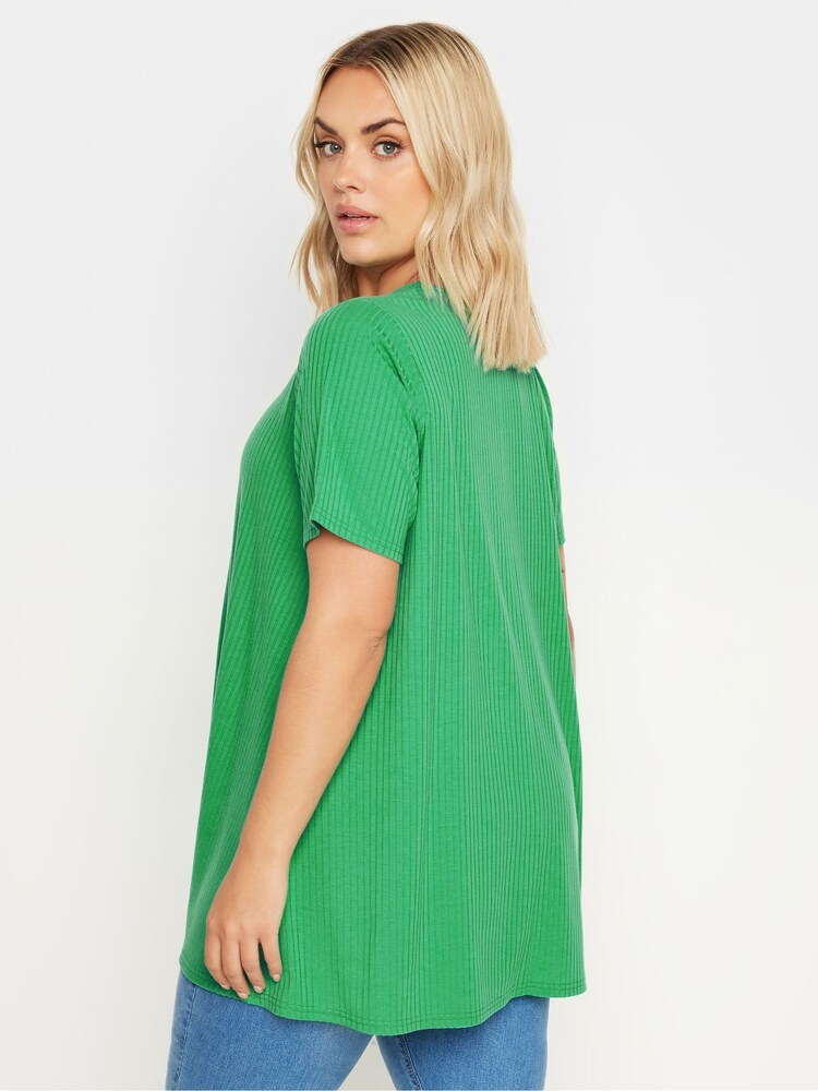 Yours Curve Green Ribbed T-Shirt - Image 4 of 5
