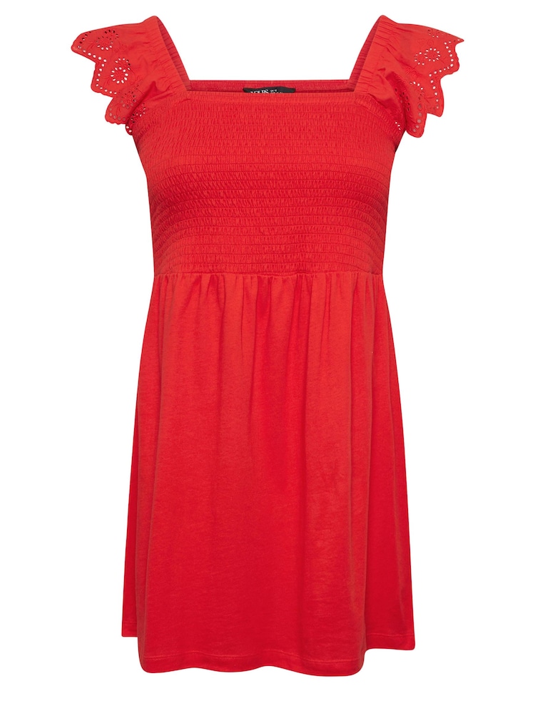 Yours Curve Red 100% Cotton Peplum Anglaise Frill Top - Image 5 of 5