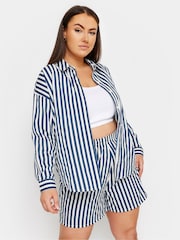 Yours Curve Blue Stripe Co-Ord Shirt - Image 1 of 5