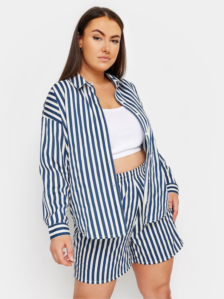 Yours Curve Blue Stripe Co-Ord Shirt - Image 1 of 5