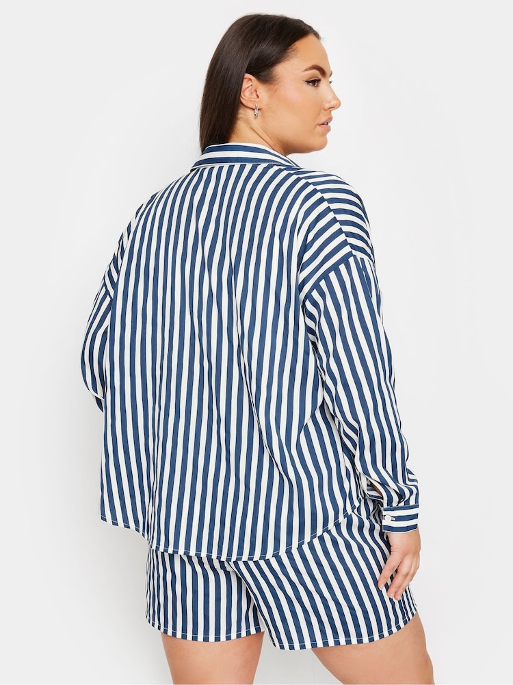 Yours Curve Blue Stripe Co-Ord Shirt - Image 2 of 5