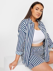 Yours Curve Blue Stripe Co-Ord Shirt - Image 4 of 5