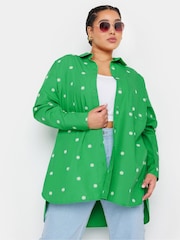Yours Curve Green 100% Cotton Embroidered Daisy Shirt - Image 1 of 5