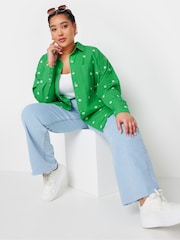 Yours Curve Green 100% Cotton Embroidered Daisy Shirt - Image 3 of 5