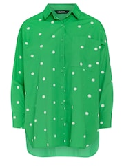 Yours Curve Green 100% Cotton Embroidered Daisy Shirt - Image 5 of 5