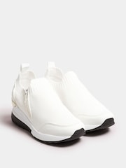 Yours Curve White Meic Trim Platform Trainers In Wide E Fit - Image 2 of 5