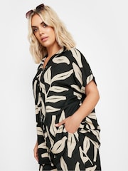 Yours Curve Black Leaf Leaf Crinkle Short Sleeve Shirt - Image 1 of 5