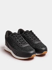 Yours Curve Black Glitter Meic Trim Trainers In Wide E Fit - Image 2 of 5