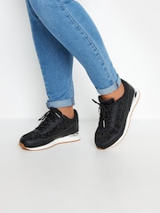 Yours Curve Black Glitter Meic Trim Trainers In Wide E Fit - Image 5 of 5