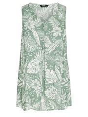 Yours Curve Green Leaf Print Pleat Front Vest Top - Image 5 of 5