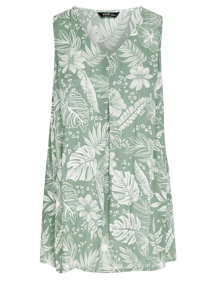Yours Curve Green Leaf Print Pleat Front Vest Top - Image 5 of 5