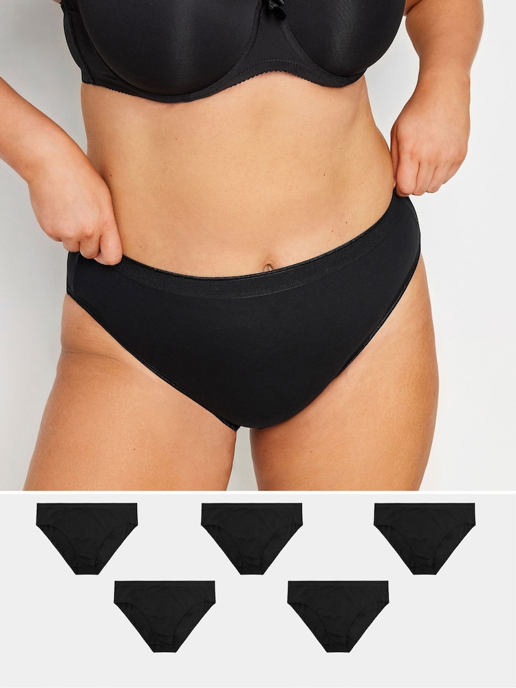 Yours Curve Black 5 Pack High Leg Briefs With Stretch - Image 5 of 5