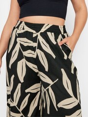 Yours Curve Black Leaf Leopard Crinkle Trousers - Image 4 of 5