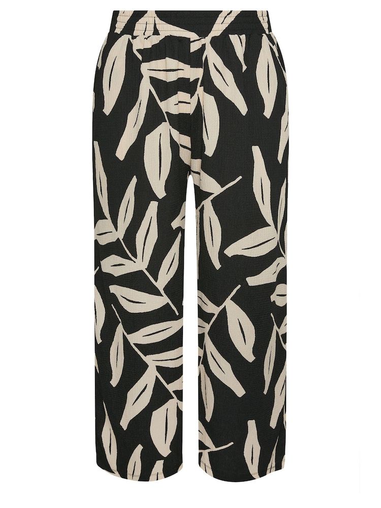 Yours Curve Black Leaf Leopard Crinkle Trousers - Image 5 of 5