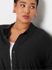 Yours Curve Black Crinkle 100% Cotton Long Sleeve Shirt - Image 4 of 5