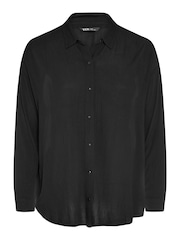 Yours Curve Black Crinkle 100% Cotton Long Sleeve Shirt - Image 5 of 5