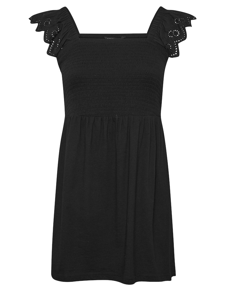 Yours Curve Black 100% Cotton Peplum Anglaise Frill Top - Image 5 of 5