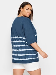 Yours Curve Blue 100% Cotton Tie Dye Boxy T-Shirt - Image 3 of 5