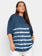 Yours Curve Blue 100% Cotton Tie Dye Boxy T-Shirt - Image 4 of 5