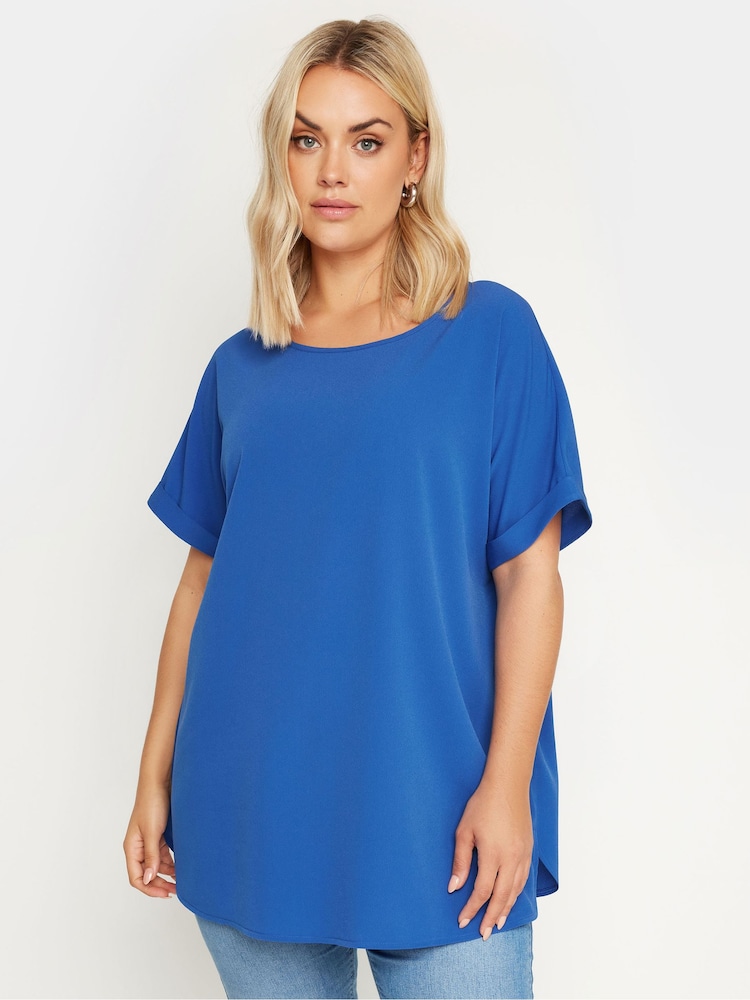Yours Curve Blue Short Sleeve Boxy Top - Image 1 of 5