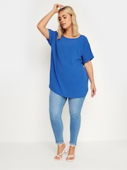 Yours Curve Blue Short Sleeve Boxy Top - Image 2 of 5