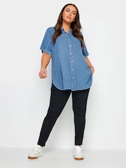 Yours Curve Blue & Black Chambray 100% Cotton Shirts 2 Pack - Image 3 of 8