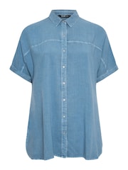 Yours Curve Blue & Black Chambray 100% Cotton Shirts 2 Pack - Image 8 of 8