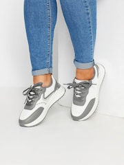Yours Curve Grey & Contrast Chunky Trainers In Wide E Fit - Image 1 of 5