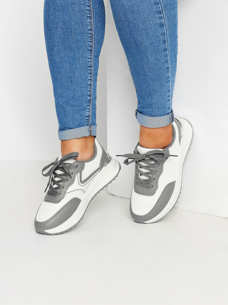 Yours Curve Grey & Contrast Chunky Trainers In Wide E Fit - Image 1 of 5