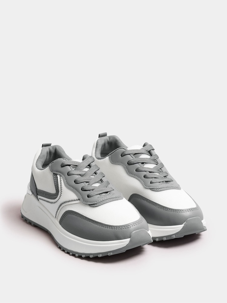 Yours Curve Grey & Contrast Chunky Trainers In Wide E Fit - Image 2 of 5