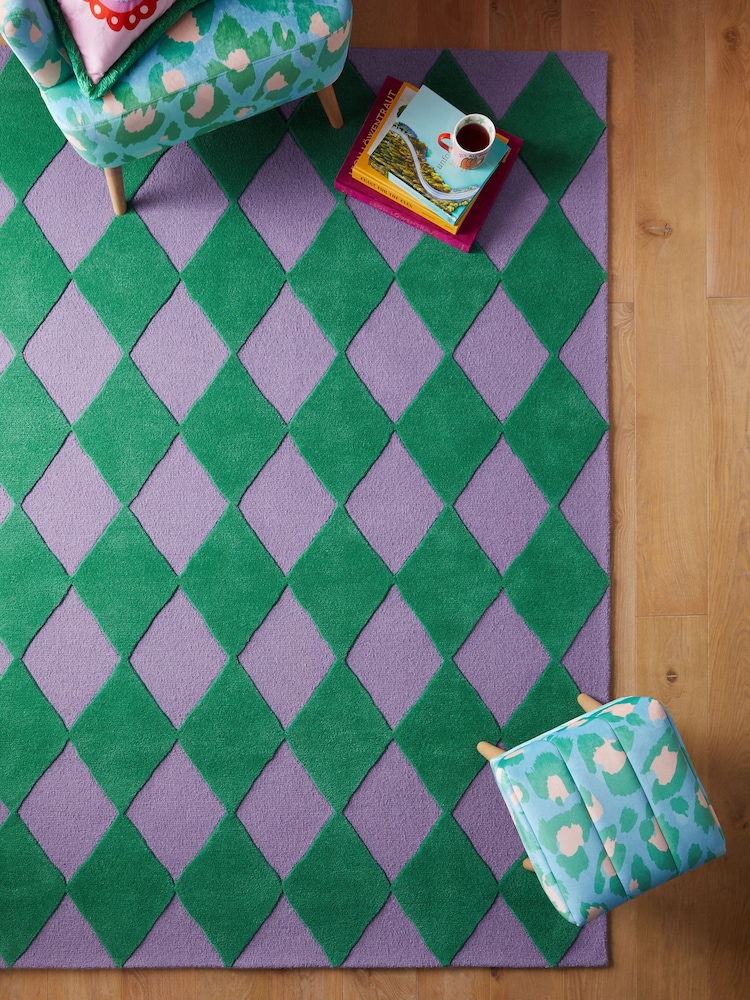 Eleanor Bowmer Green Diamond Wool Tufted Rug - Image 1 of 5