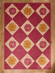 Lucy Tiffney Pink Floral Diamond Jute Rug - Image 2 of 4