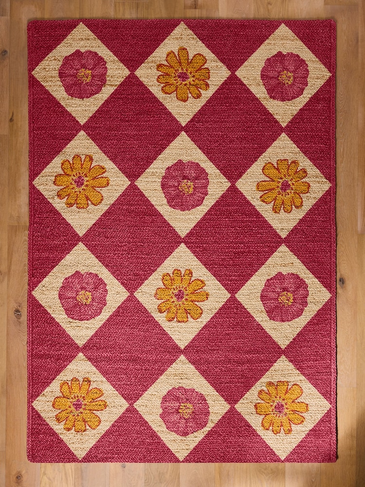 Lucy Tiffney Pink Floral Diamond Jute Rug - Image 2 of 4