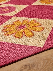 Lucy Tiffney Pink Floral Diamond Jute Rug - Image 3 of 4