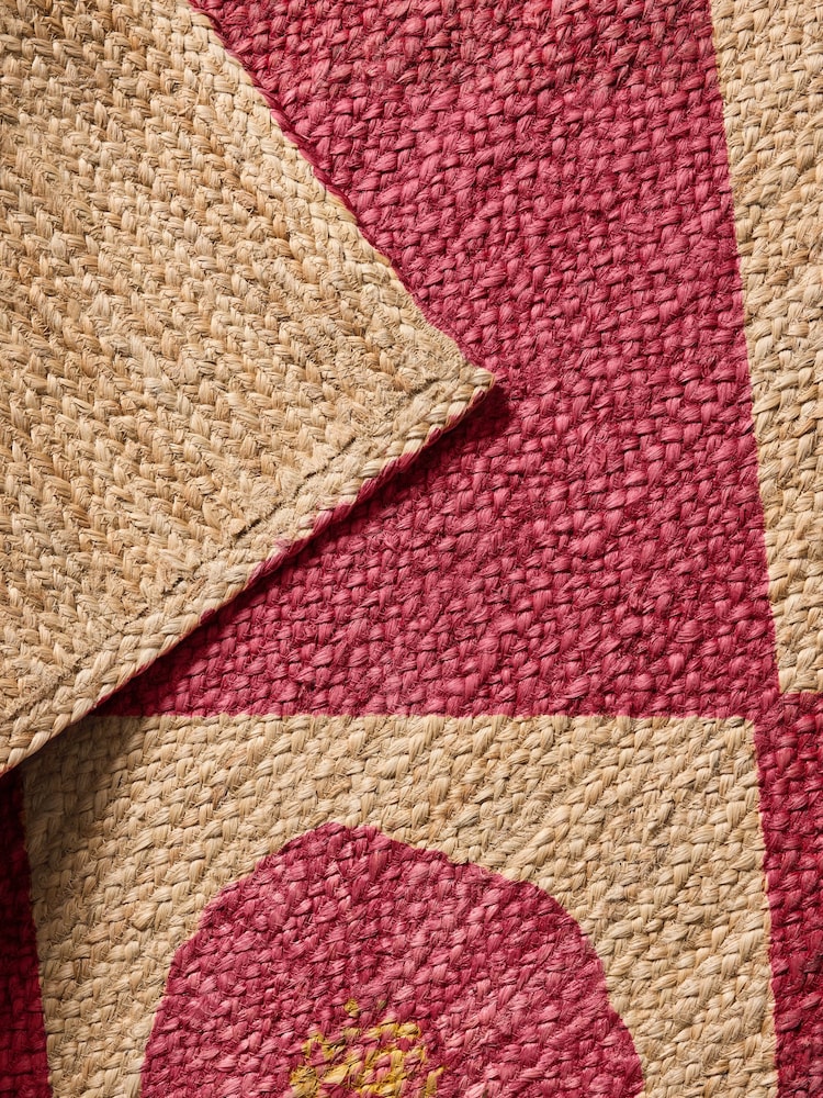 Lucy Tiffney Pink Floral Diamond Jute Rug - Image 4 of 4
