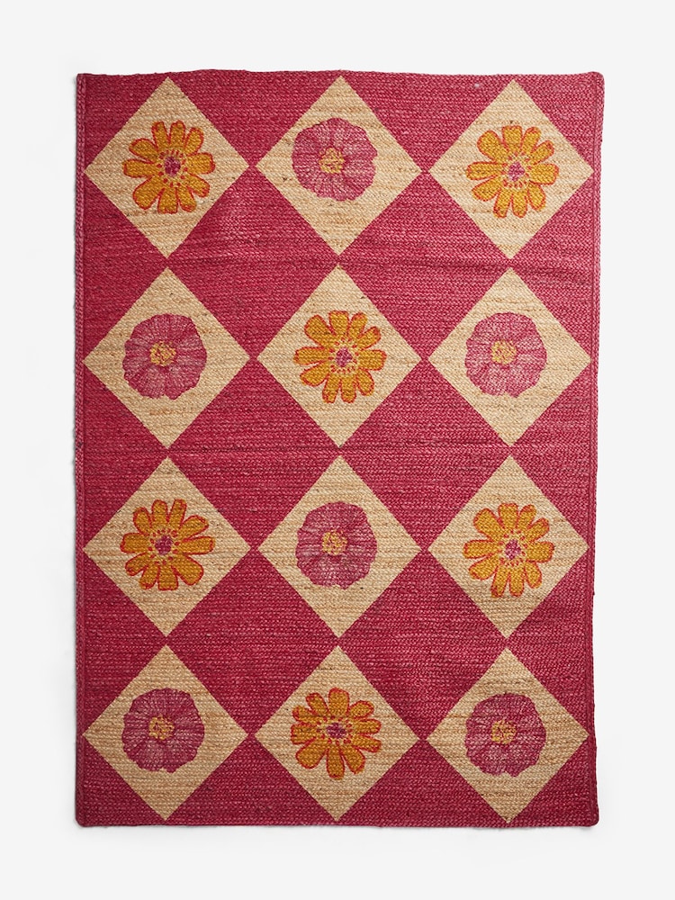 Lucy Tiffney Pink Floral Diamond Jute Rug - Image 5 of 5